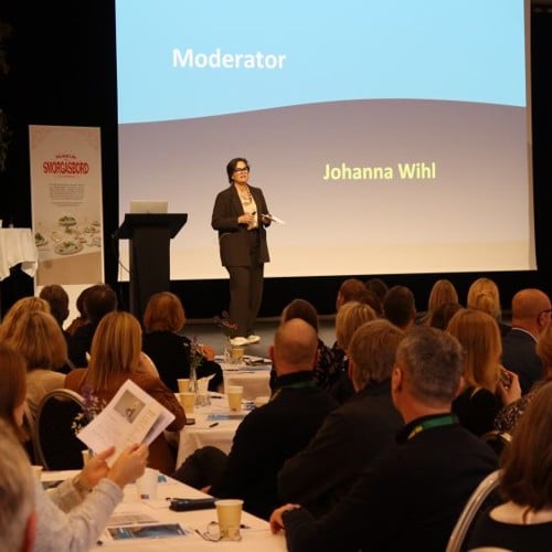 Moderator på Kompetensförsörjningsdagen på scen.