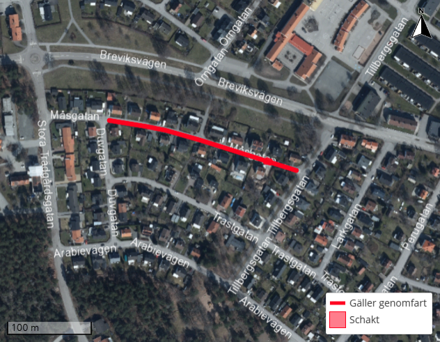 Bild som visar avstängning på Måsgatan i Västervik