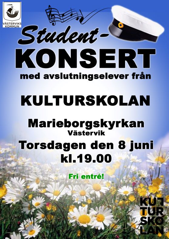 Blå himmel med blommor i förgrund