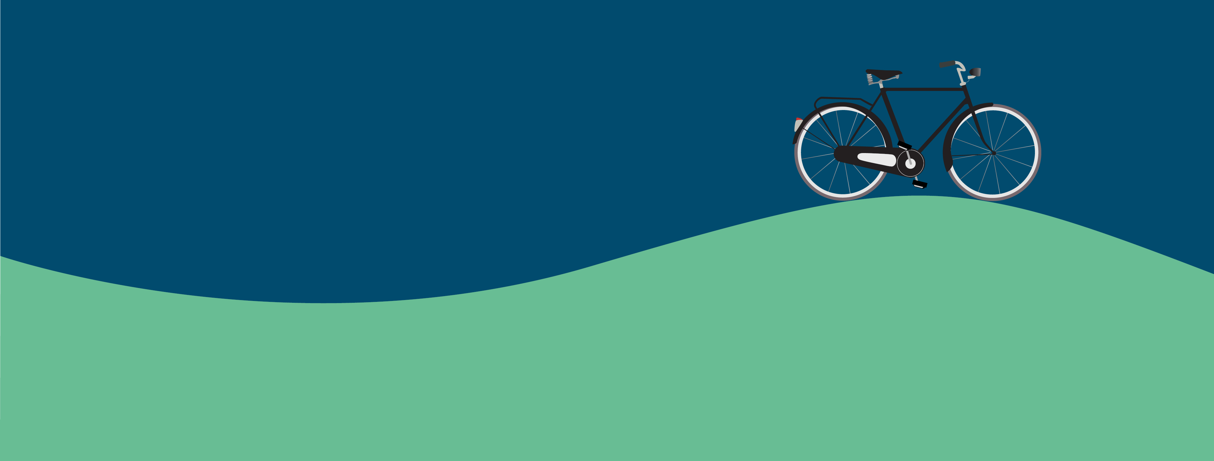 Tecknad cykel på kulle.