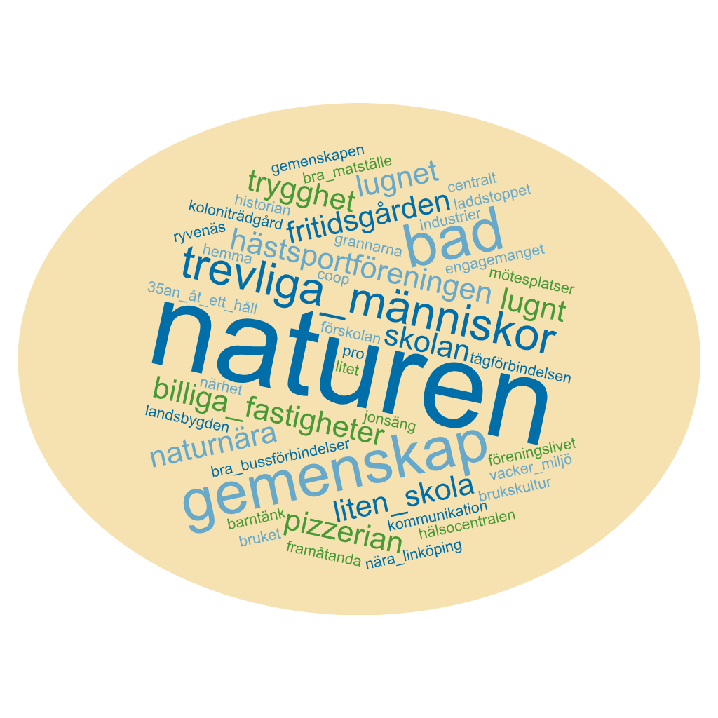 Ordmoln för frågan: "Vad är bra med orten idag?"