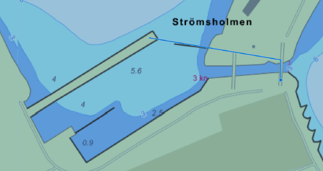 Karta över avstängning av Fiskarehamnen för båttrafik.
