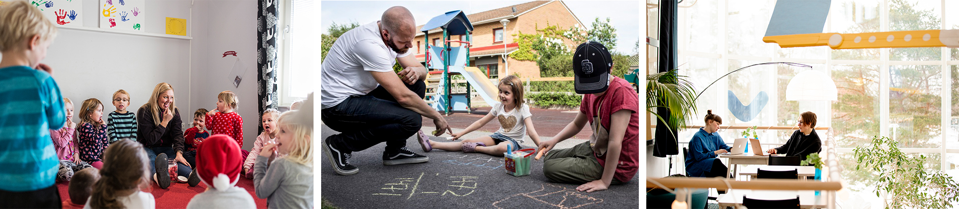 Bild på barn och lärare i förskole- och grundskolemiljö