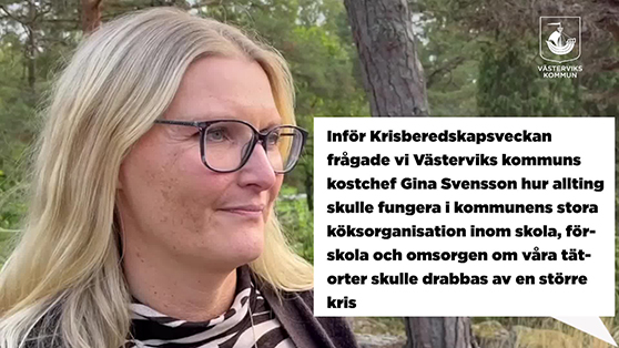 bild på Gina Svensson från video om krisberedskapen i kommunens kök