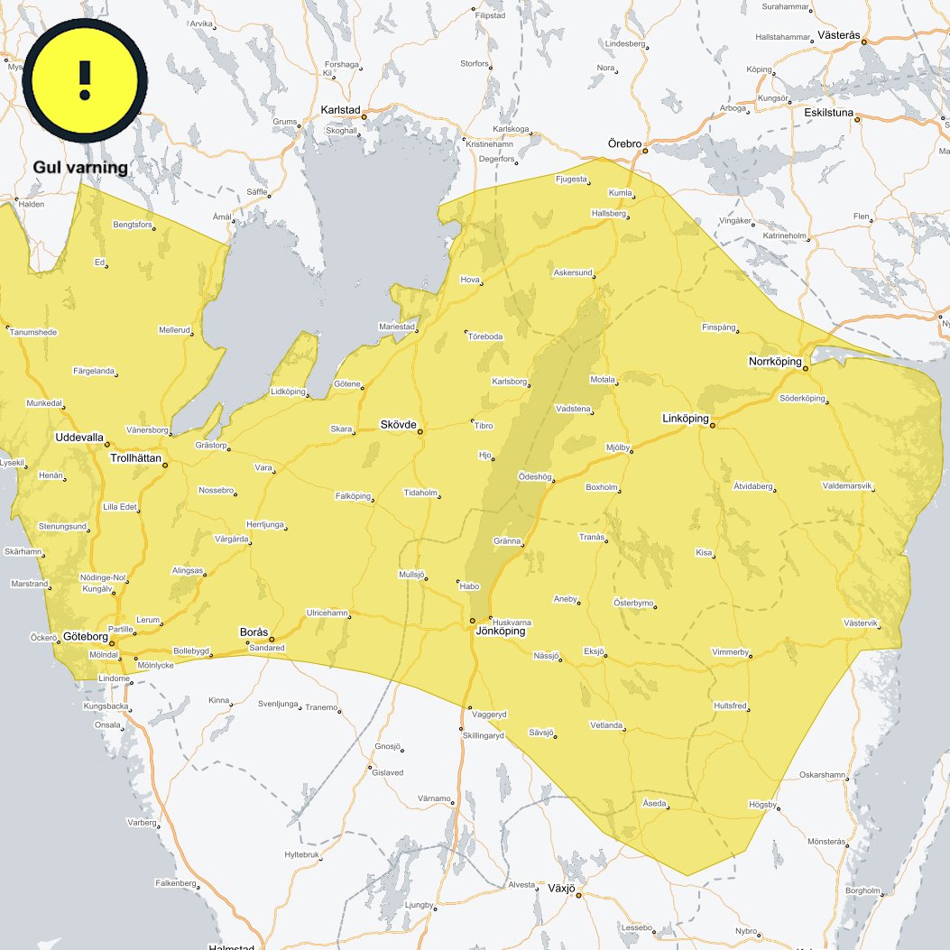 kartbild gul vädervarning vind 31 oktober 1 november 2024