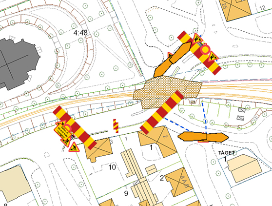 karta skyltning och anvisning avstängning vägarbete järnvägsövergång 18 oktober till 12 november 2021