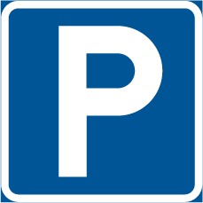 Vägskylt med ett P för parkering